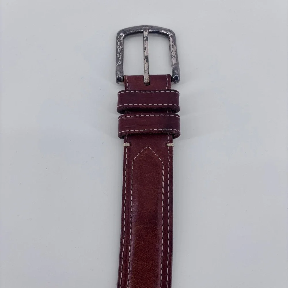 Orvis Leather Belt Mens 46 Burgundy Solid Brass‎ Buckle USA Made Rugged Heritage